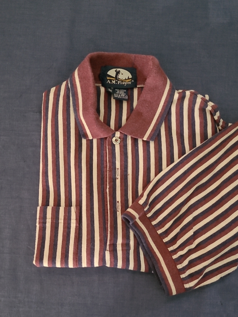 Men’s Striped Polo - Burgundy, Navy & Cream